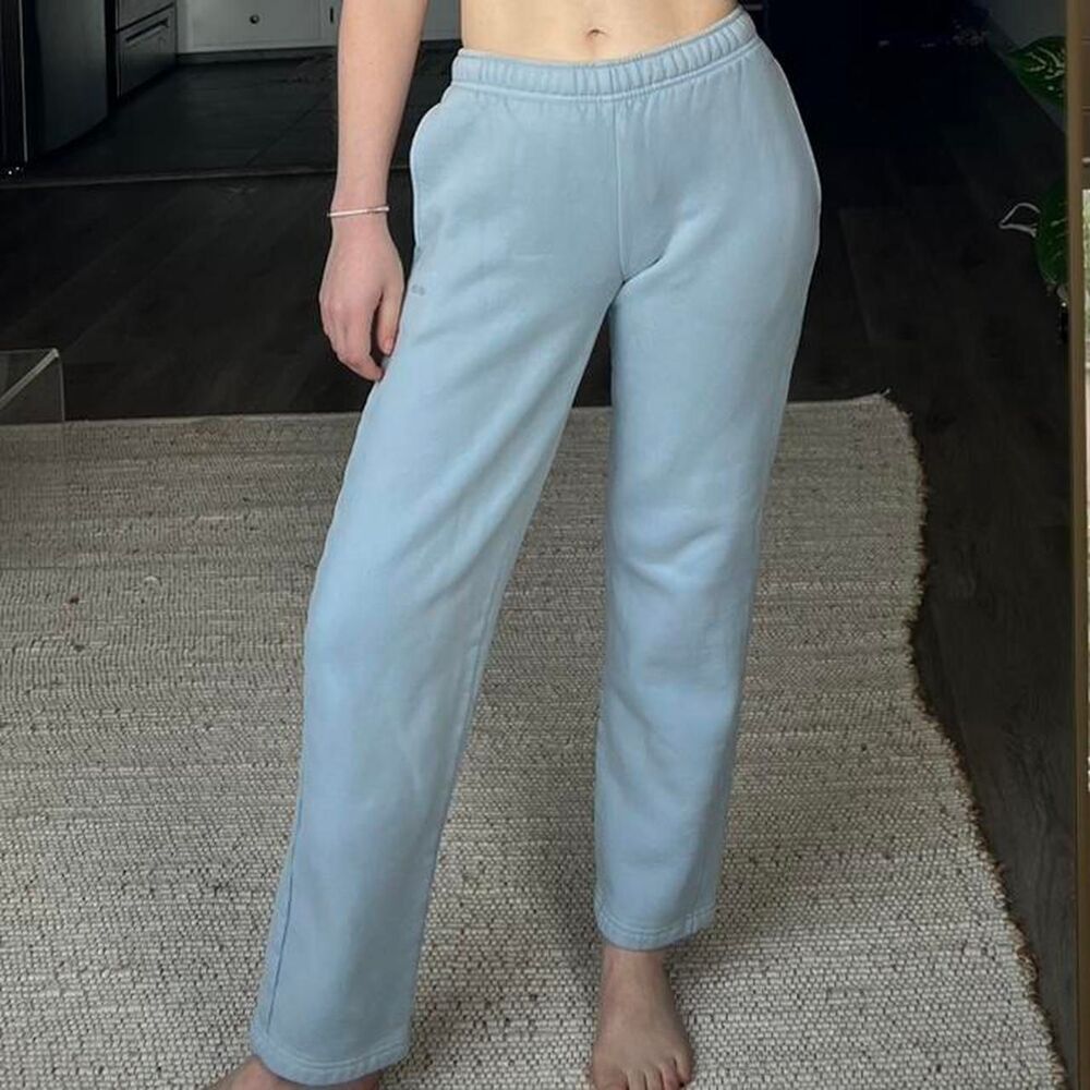 Clean girl neutral basic Aritzia sweatfleece sweat pants in light blue